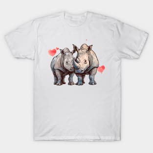 Valentine Cartoon Rhinoceros Couple T-Shirt